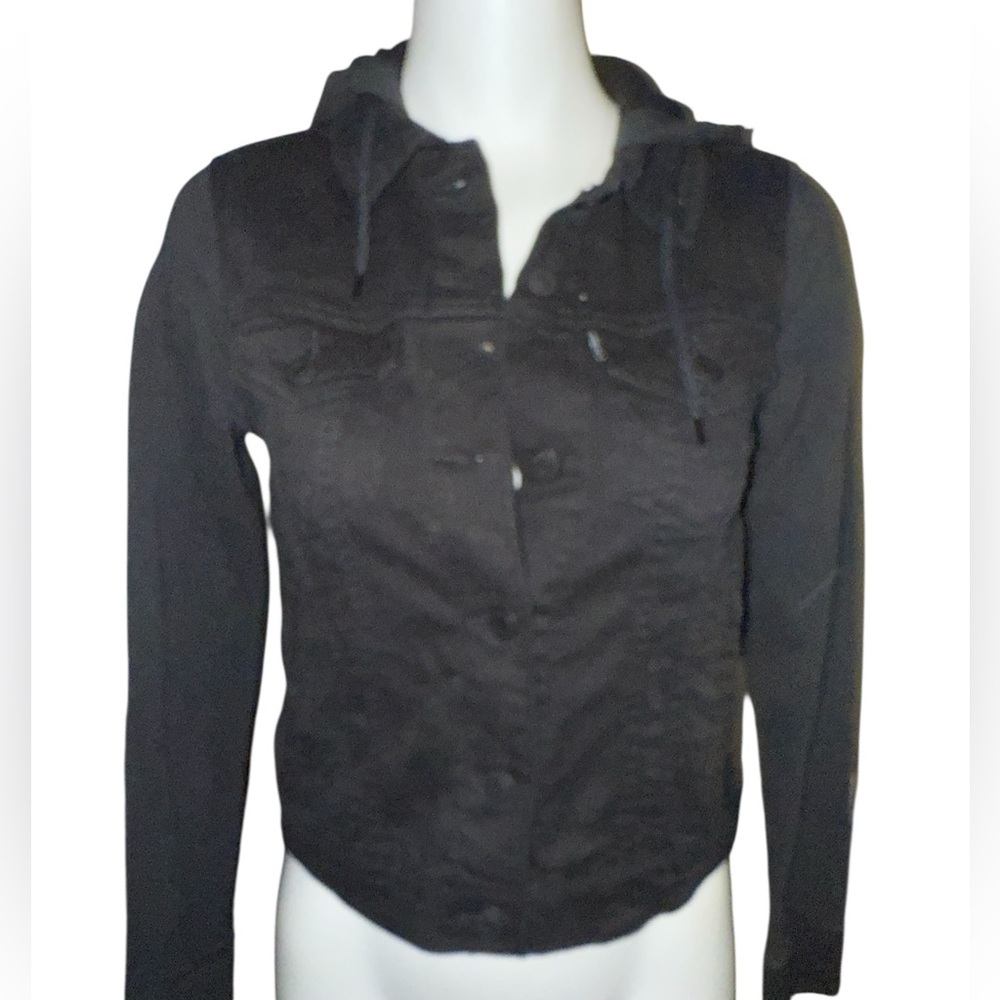 Levi's Black Women's Trucker Jean Jacket, hybrid, sweatshirt sleeves, hoody, XS - Picture 10 of 11